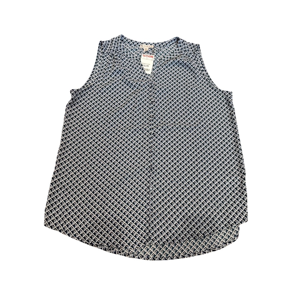 Eliane Rose Womens Navy Blue Geometric Diamond Print Sleeveless Blouse Large NWT